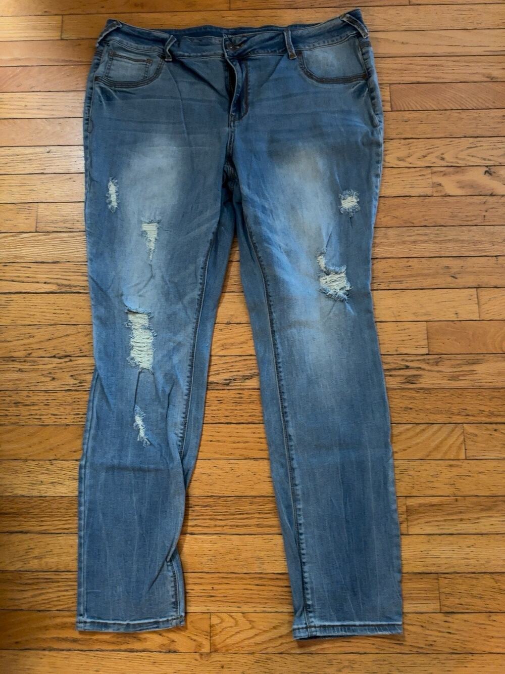 Maurices Womens 22 Reg Skinny Jeans Distressed Stretch Blue Denim Plus Size